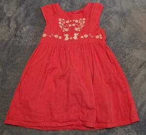 Adventure Wear Copper Key Girls Red Embroidered Dress Size 6 Bunny Floral